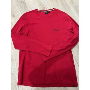 BOSS Hugo Boss Men's Red Long Sleeve Crewneck Knit Sweater Size L Textured